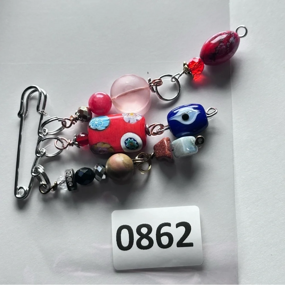 Artisan Glass Bead Brooch | Hand Crafted | Dangle Charm |  Pin Wire-Wrapped OOAK